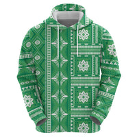 Fiji Masi All Green Zip Hoodie Tapa Pattern LT01 - Polynesian Pride