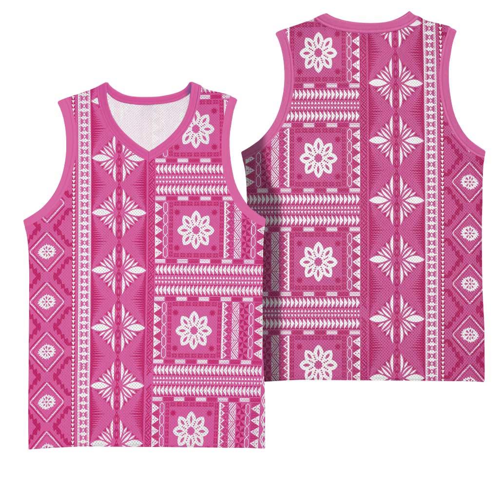 Fiji Masi All Pink Basketball Jersey Tapa Pattern - Polynesian Pride
