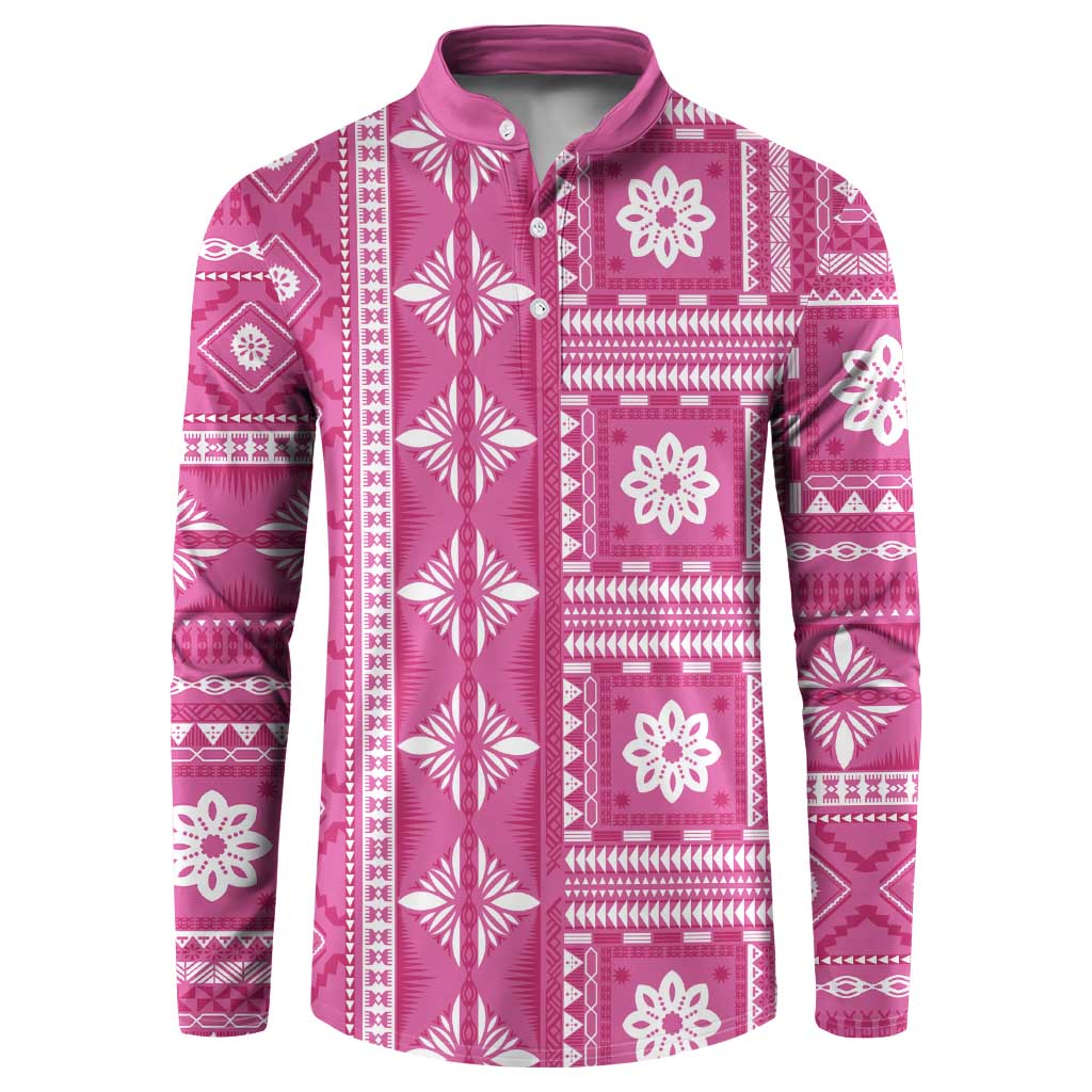 Fiji Masi All Pink Button Sweatshirt Tapa Pattern - Polynesian Pride