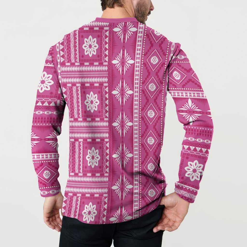 Fiji Masi All Pink Button Sweatshirt Tapa Pattern - Polynesian Pride