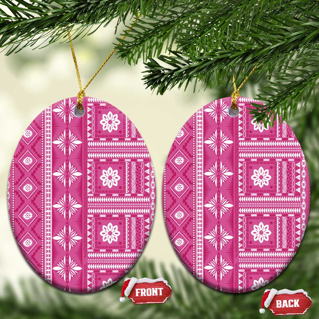 Fiji Masi All Pink Ceramic Ornament Tapa Pattern LT01 Oval Pink - Polynesian Pride