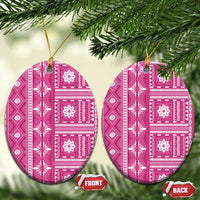 Fiji Masi All Pink Ceramic Ornament Tapa Pattern LT01 Oval Pink - Polynesian Pride