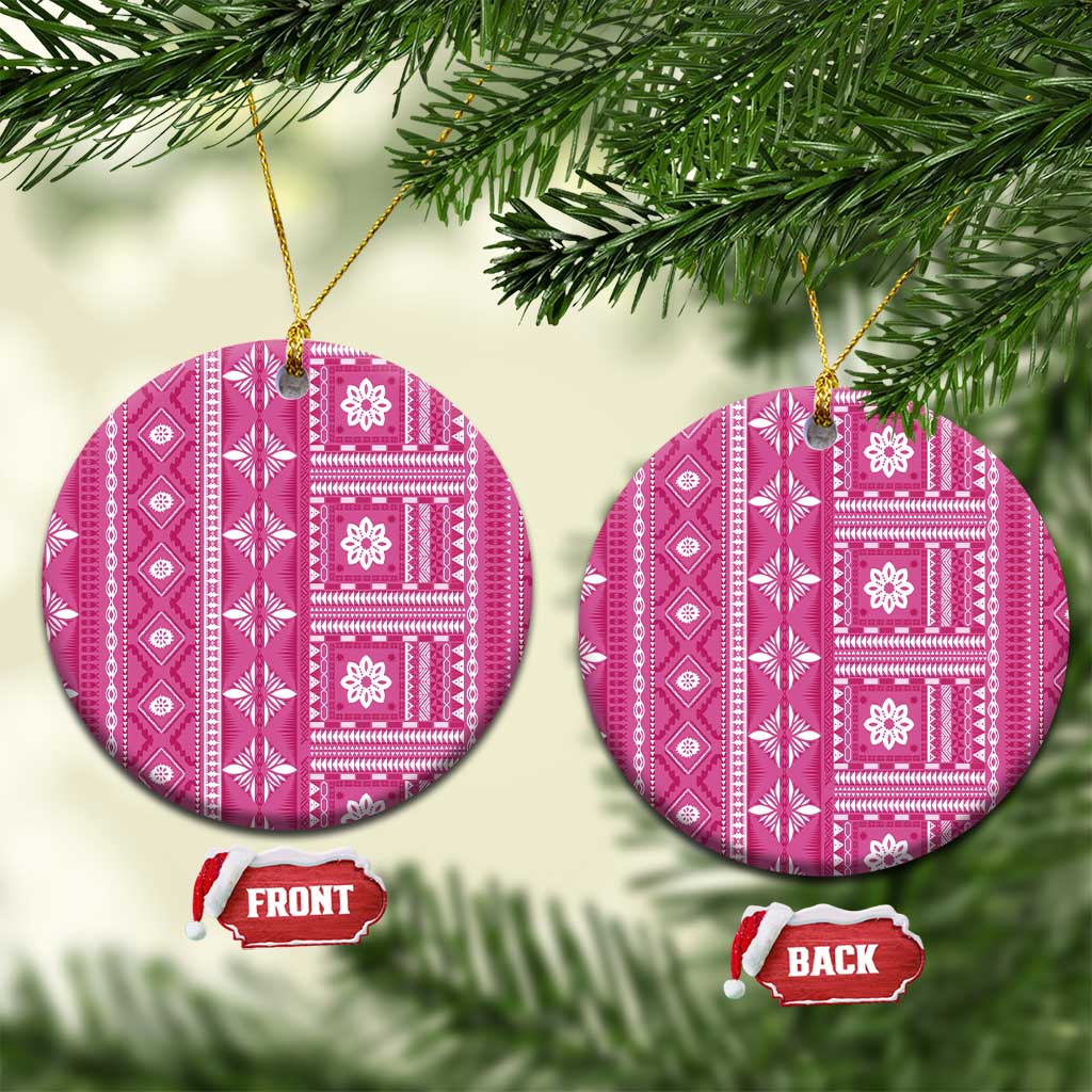Fiji Masi All Pink Ceramic Ornament Tapa Pattern LT01 Circle Pink - Polynesian Pride