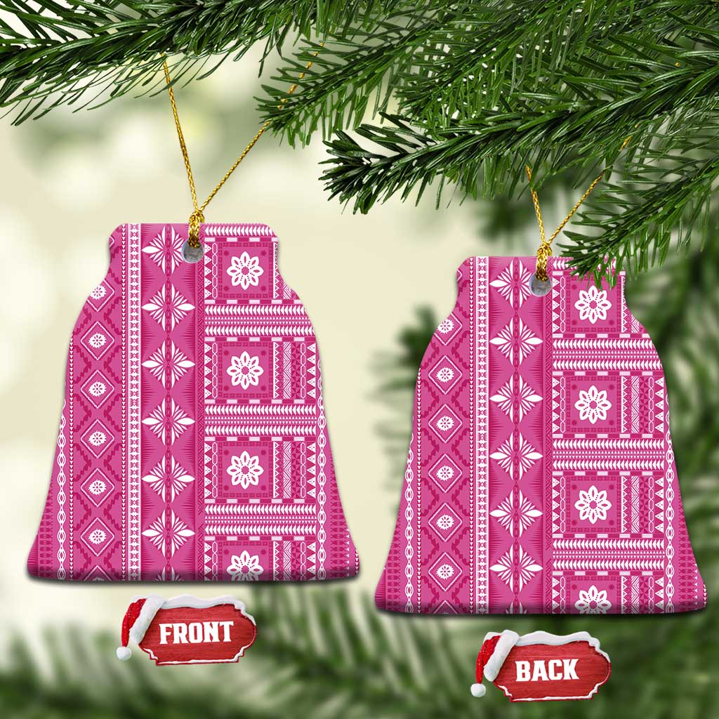 Fiji Masi All Pink Ceramic Ornament Tapa Pattern LT01 Bell Flake Pink - Polynesian Pride