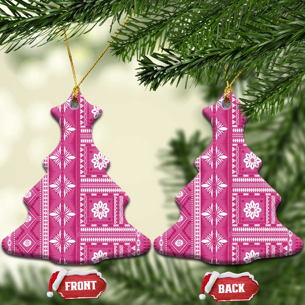 Fiji Masi All Pink Ceramic Ornament Tapa Pattern LT01 Christmas Tree Pink - Polynesian Pride