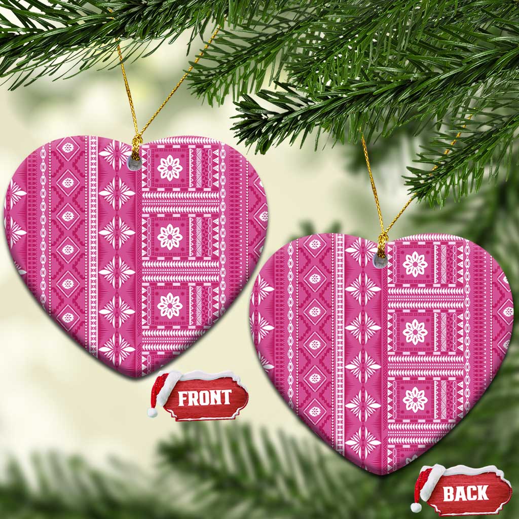 Fiji Masi All Pink Ceramic Ornament Tapa Pattern LT01 Heart Pink - Polynesian Pride