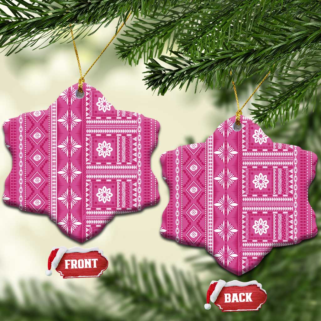 Fiji Masi All Pink Ceramic Ornament Tapa Pattern LT01 Snow Flake Pink - Polynesian Pride