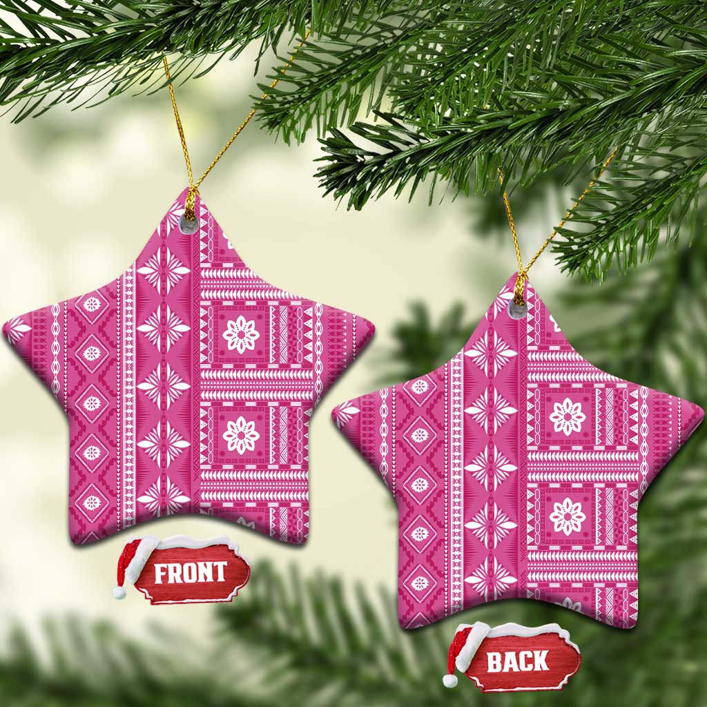 Fiji Masi All Pink Ceramic Ornament Tapa Pattern LT01 Star Pink - Polynesian Pride