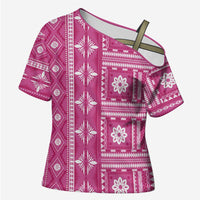Fiji Masi All Pink Cross Shoulder Shirt Tapa Pattern - Polynesian Pride