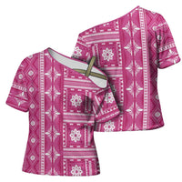 Fiji Masi All Pink Cross Shoulder Shirt Tapa Pattern - Polynesian Pride