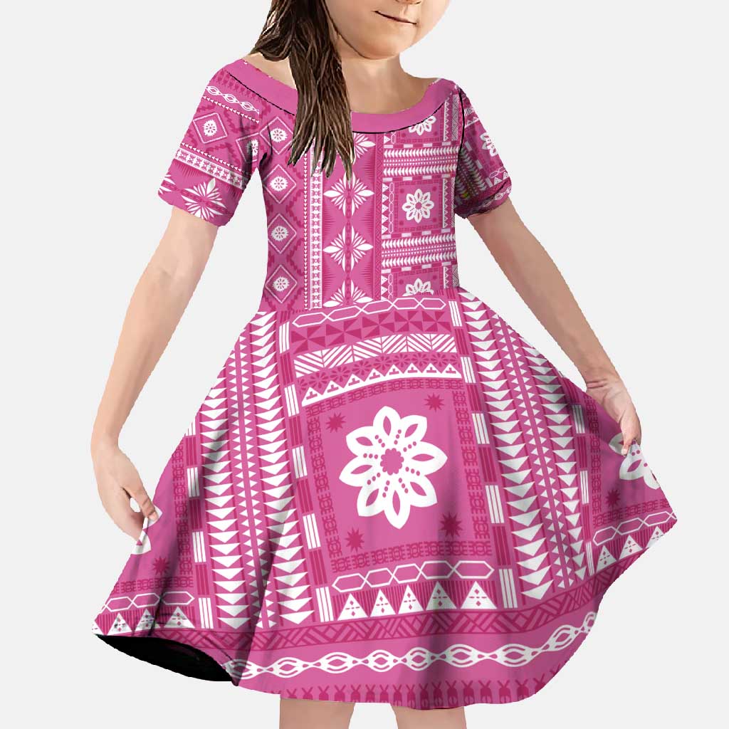 Fiji Masi All Pink Family Matching Long Sleeve Bodycon Dress and Hawaiian Shirt Tapa Pattern - Polynesian Pride