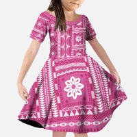 Fiji Masi All Pink Family Matching Long Sleeve Bodycon Dress and Hawaiian Shirt Tapa Pattern - Polynesian Pride