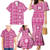 Fiji Masi All Pink Family Matching Mermaid Dress and Hawaiian Shirt Tapa Pattern - Polynesian Pride