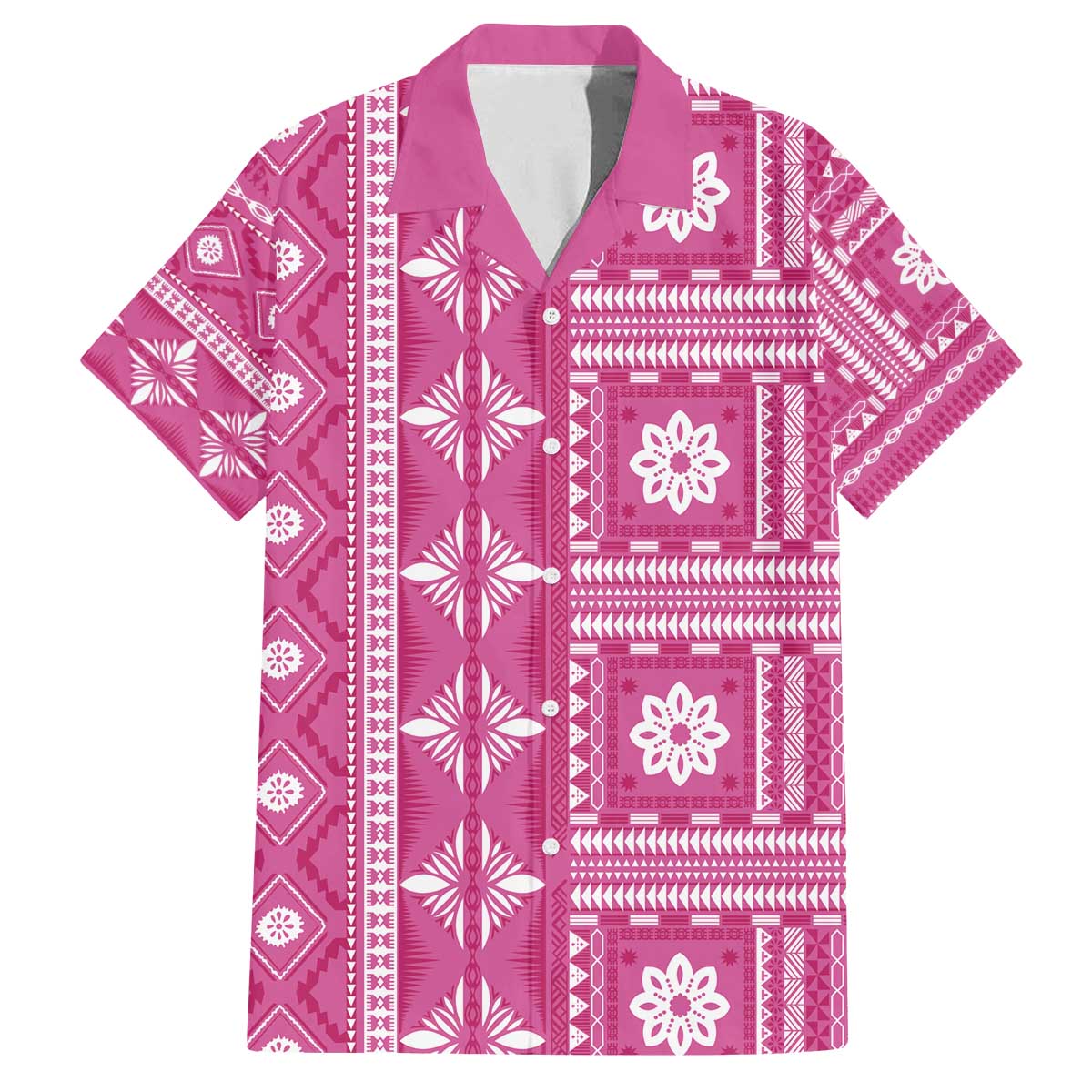 Fiji Masi All Pink Family Matching Off The Shoulder Long Sleeve Dress and Hawaiian Shirt Tapa Pattern - Polynesian Pride