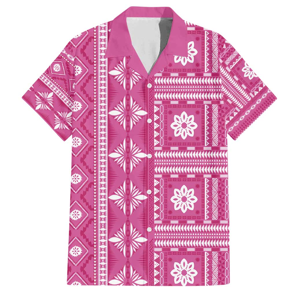 Fiji Masi All Pink Family Matching Off Shoulder Short Dress and Hawaiian Shirt Tapa Pattern - Polynesian Pride