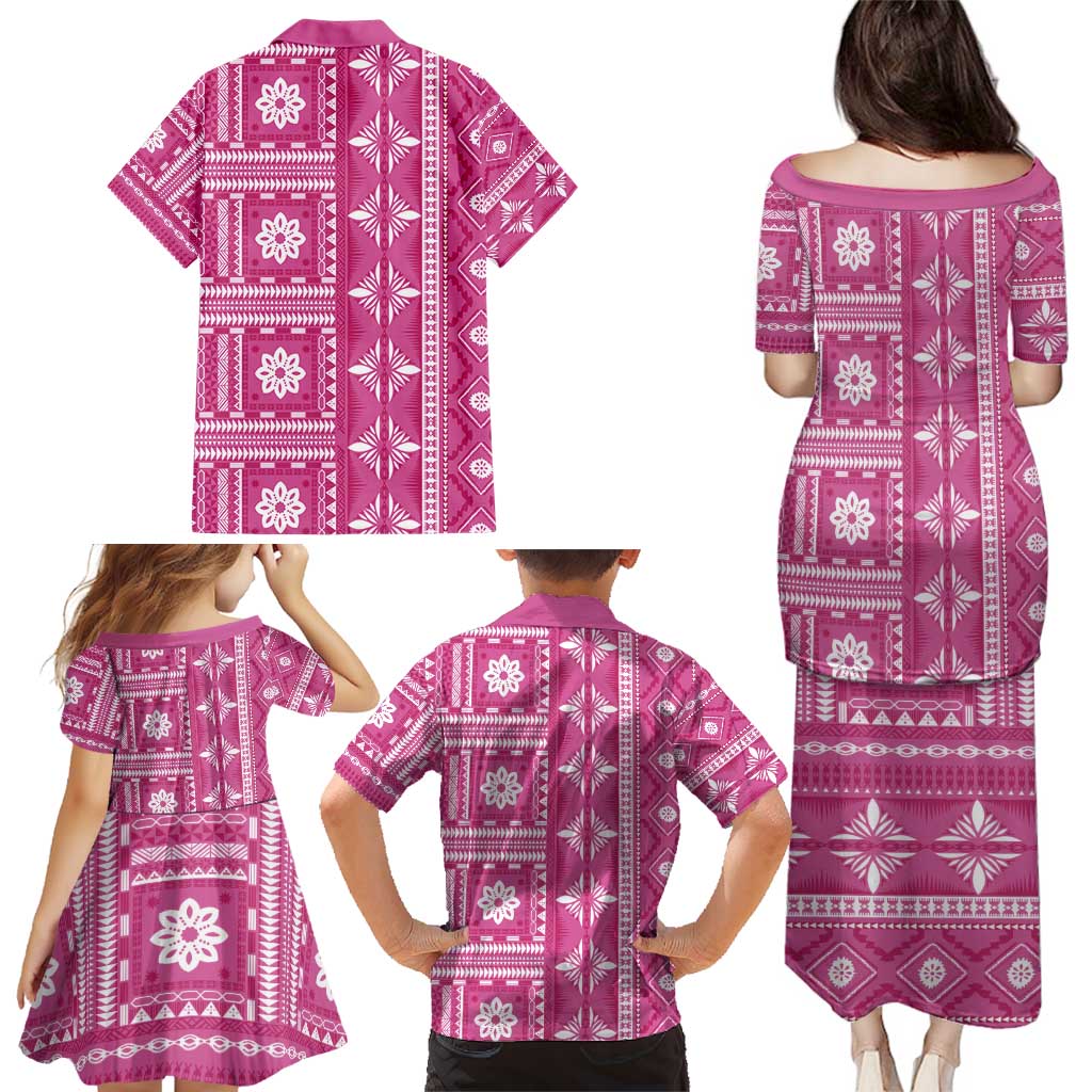 Fiji Masi All Pink Family Matching Puletasi and Hawaiian Shirt Tapa Pattern - Polynesian Pride