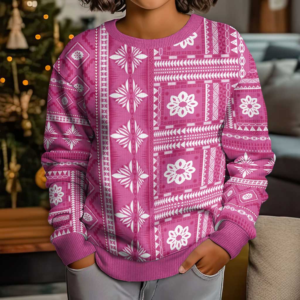 Fiji Masi All Pink Kid Ugly Christmas Sweater Tapa Pattern - Polynesian Pride