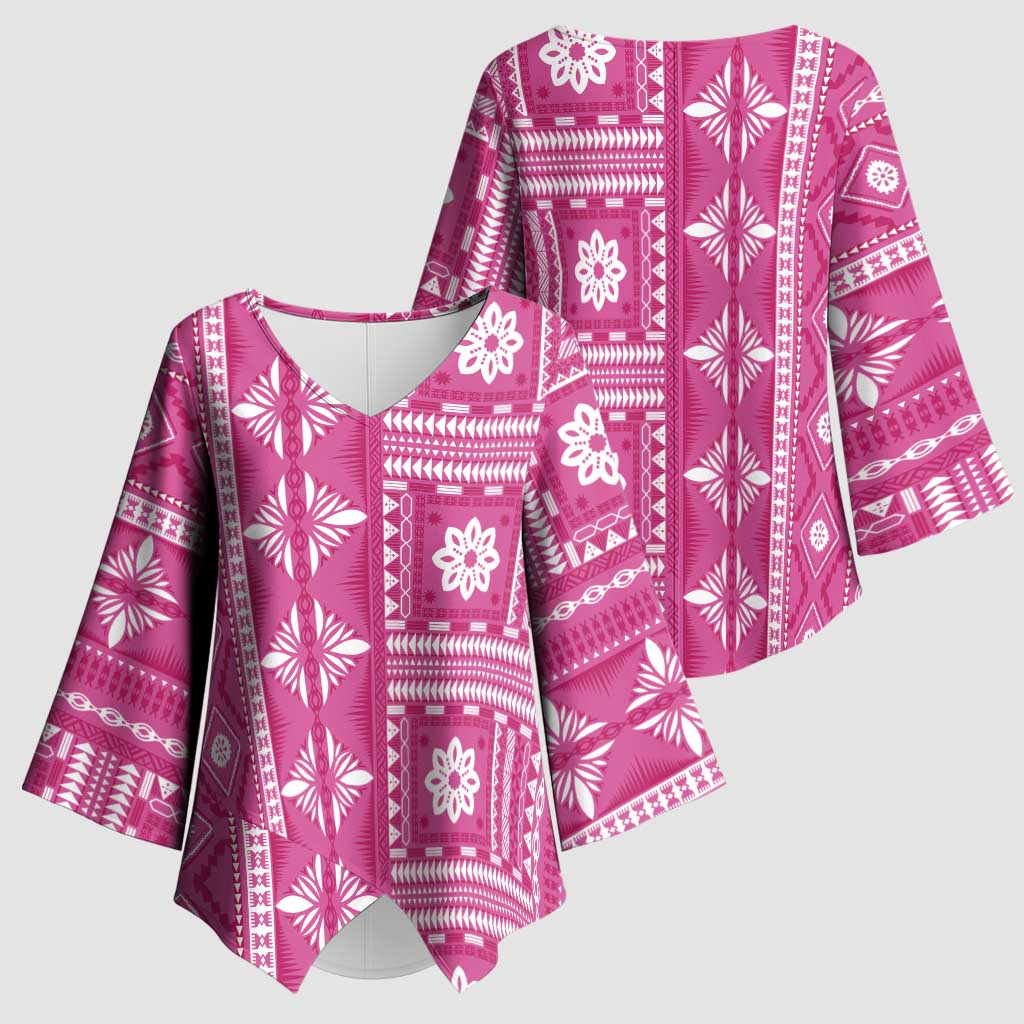 Fiji Masi All Pink Kimono Sleeve Blouse Tapa Pattern - Polynesian Pride