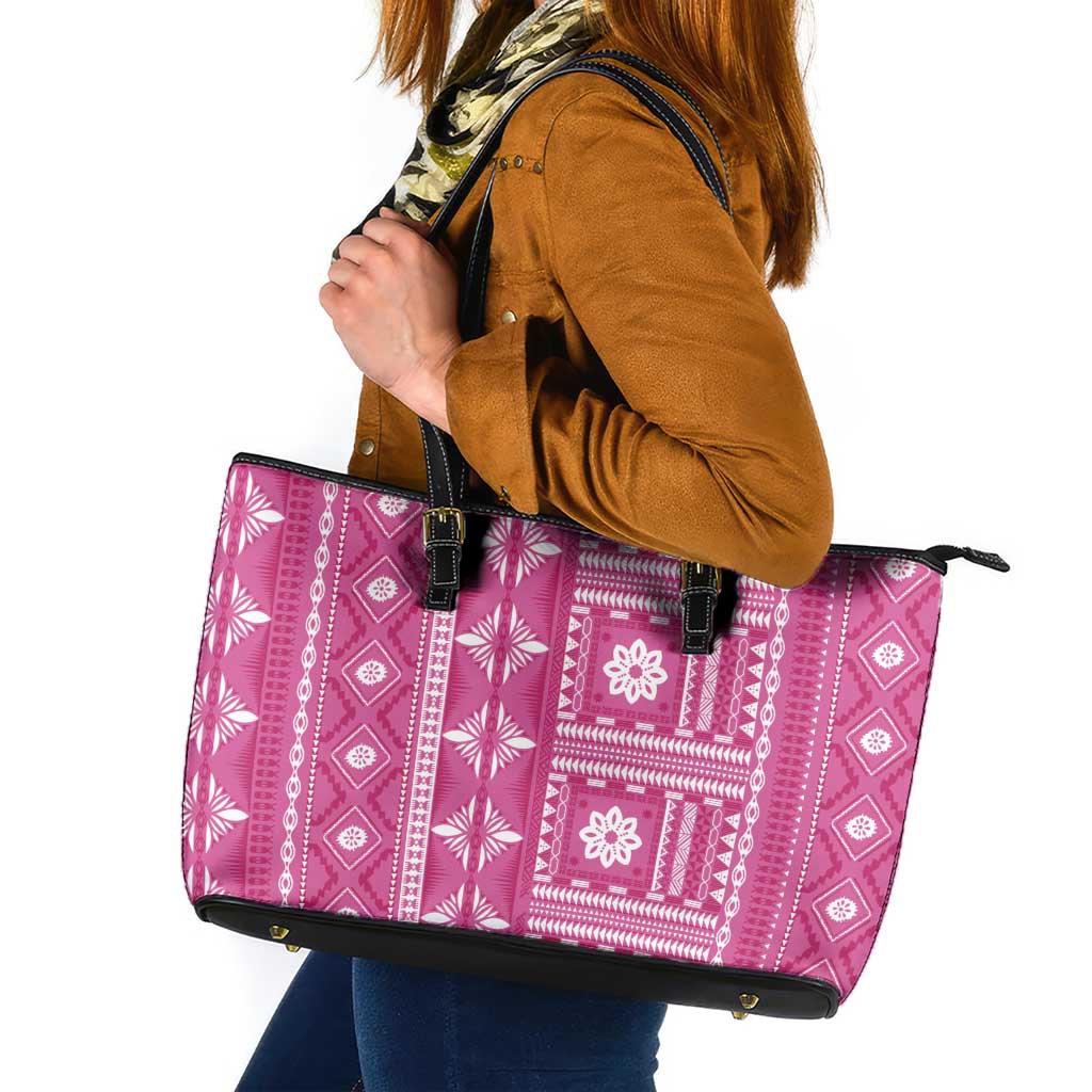 Fiji Masi All Pink Leather Tote Bag Tapa Pattern - Polynesian Pride
