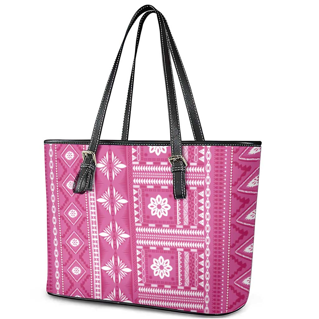 Fiji Masi All Pink Leather Tote Bag Tapa Pattern - Polynesian Pride