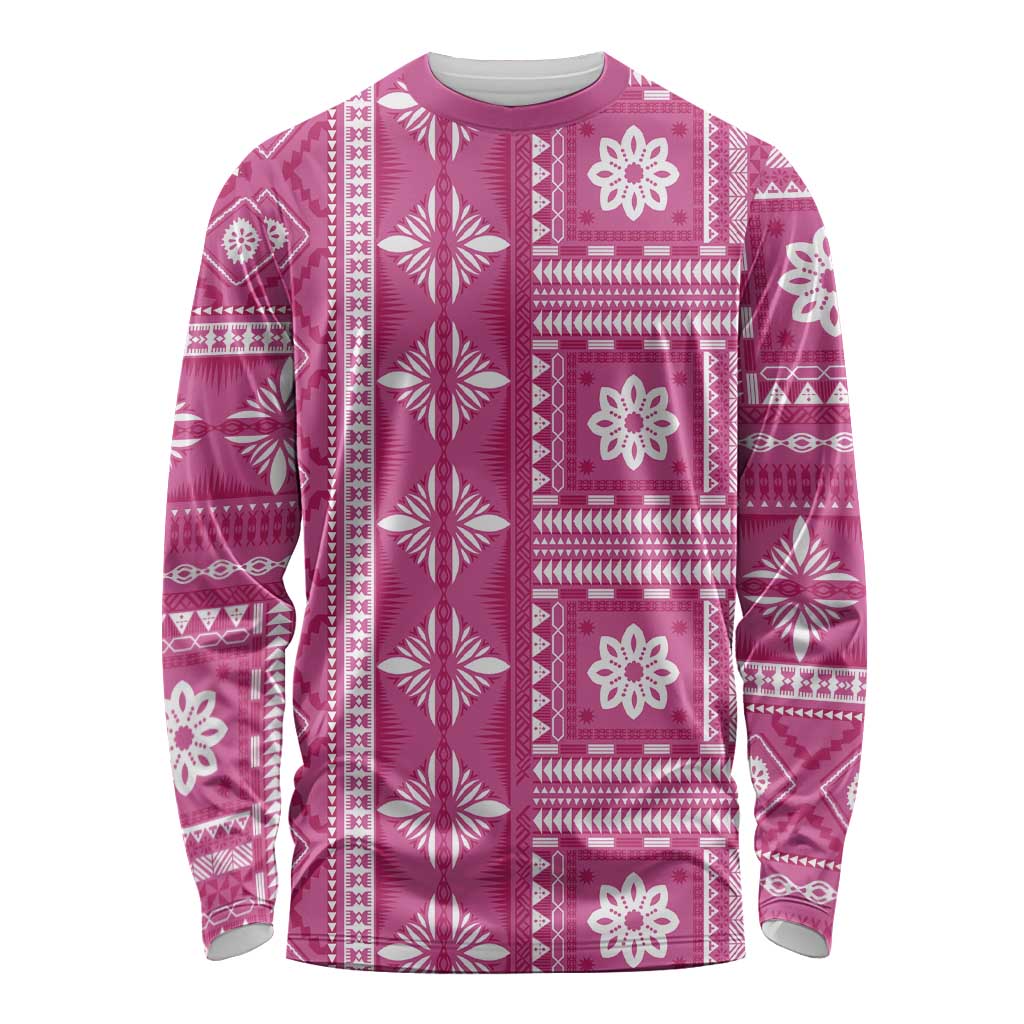 Fiji Masi All Pink Long Sleeve Shirt Tapa Pattern - Polynesian Pride