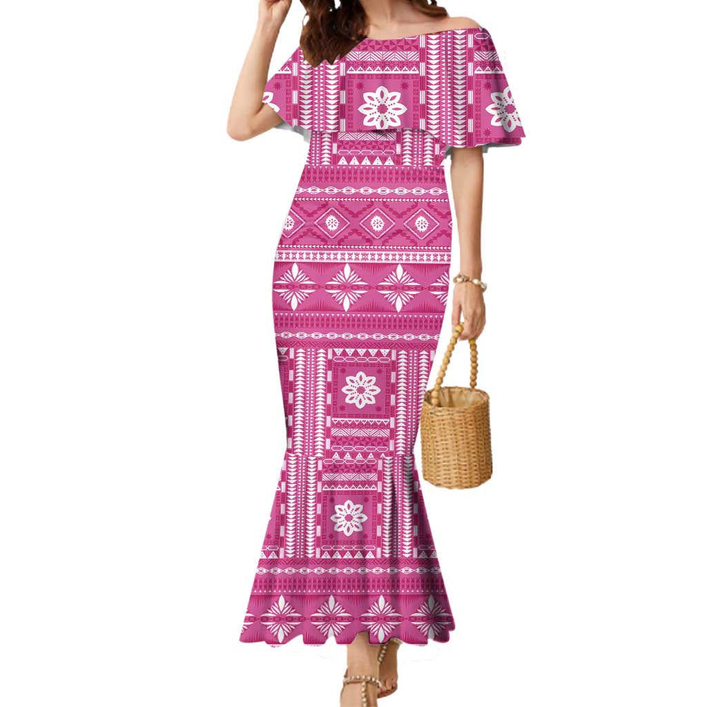 Fiji Masi All Pink Mermaid Dress Tapa Pattern - Polynesian Pride