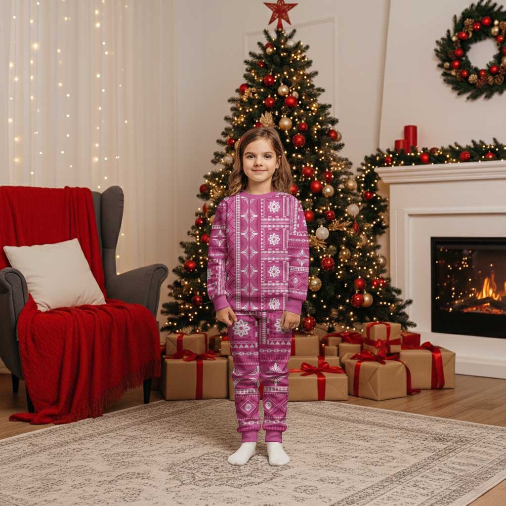 Fiji Masi All Pink Christmas Pajama Set Tapa Pattern - Polynesian Pride