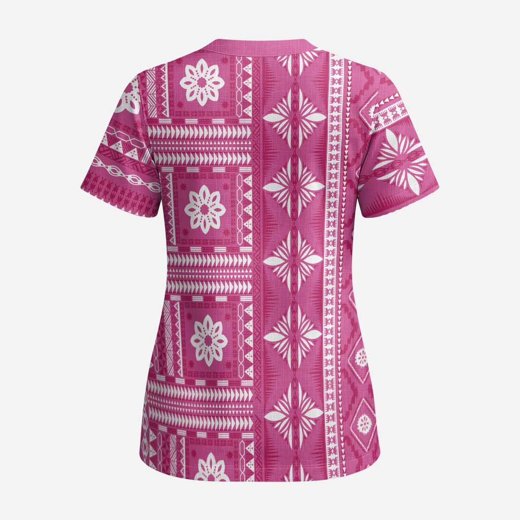 Fiji Masi All Pink Scrub Top Tapa Pattern - Polynesian Pride