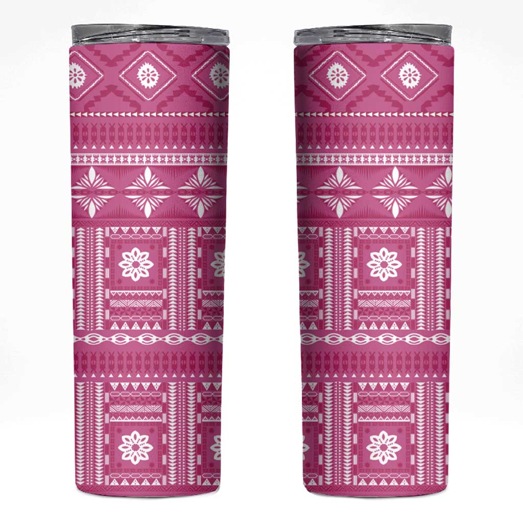 Fiji Masi All Pink Skinny Tumbler Tapa Pattern - Polynesian Pride