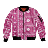 Fiji Masi All Pink Sleeve Zip Bomber Jacket Tapa Pattern LT01 Unisex Pink - Polynesian Pride