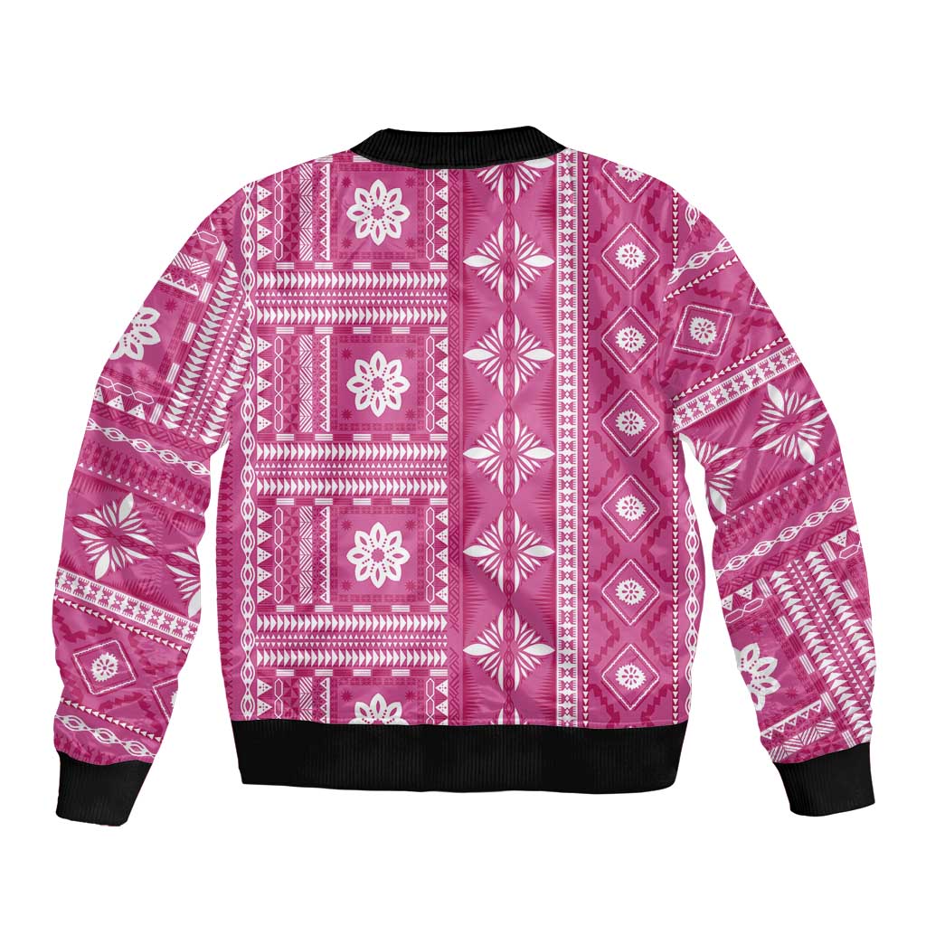 Fiji Masi All Pink Sleeve Zip Bomber Jacket Tapa Pattern LT01 - Polynesian Pride