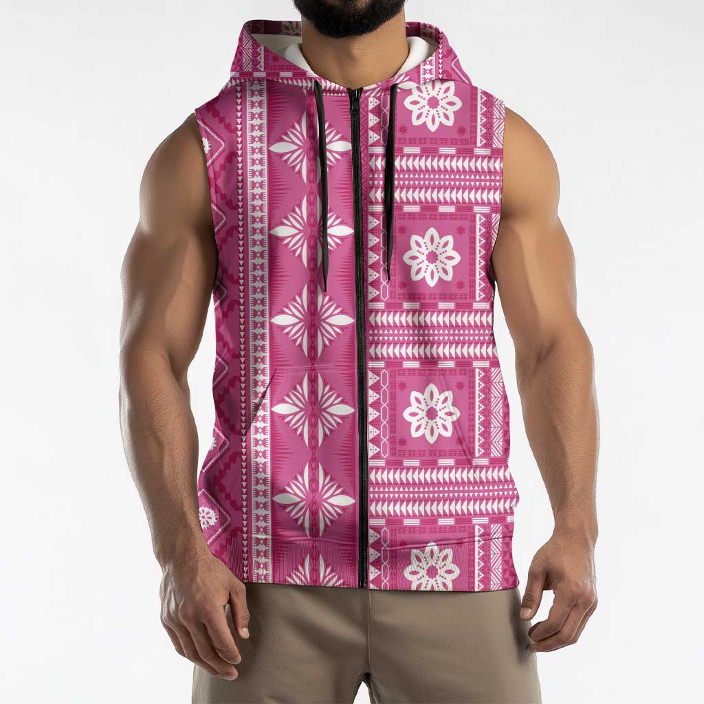 Fiji Masi All Pink Sleeveless Zip Hoodie Tapa Pattern LT01 - Polynesian Pride