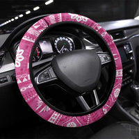 Fiji Masi All Pink Steering Wheel Cover Tapa Pattern LT01 Universal Fit Pink - Polynesian Pride