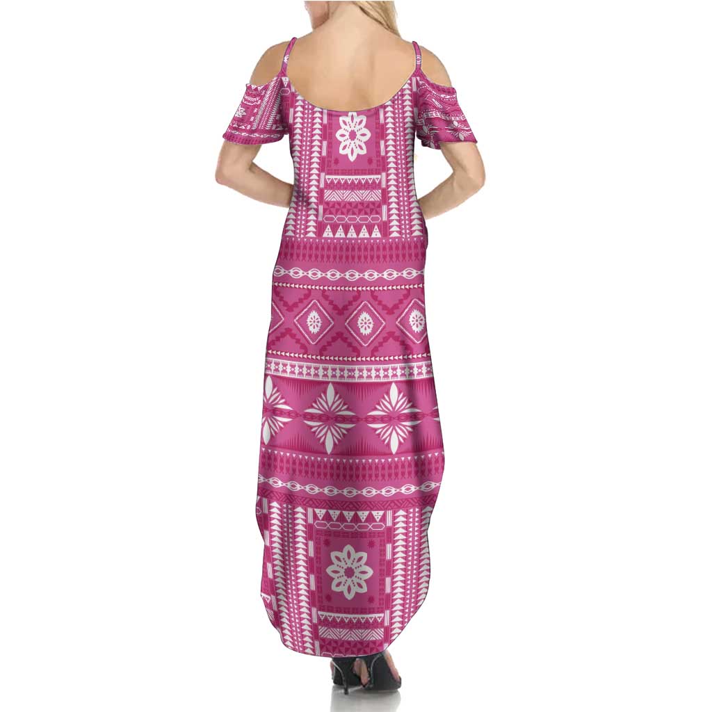 Fiji Masi All Pink Summer Maxi Dress Tapa Pattern - Polynesian Pride
