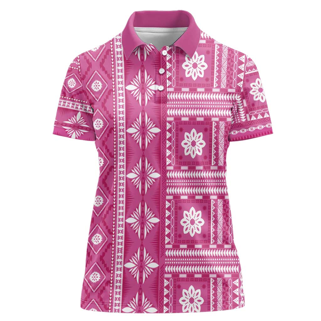 Fiji Masi All Pink Women Polo Shirt Tapa Pattern - Polynesian Pride