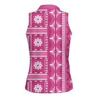 Fiji Masi All Pink Women Sleeveless Polo Shirt Tapa Pattern - Polynesian Pride