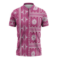 Fiji Masi All Pink Zipper Polo Shirt Tapa Pattern - Polynesian Pride