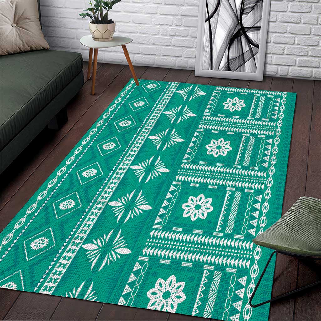 Fiji Masi All Teal Area Rug Tapa Pattern LT01 Teal - Polynesian Pride