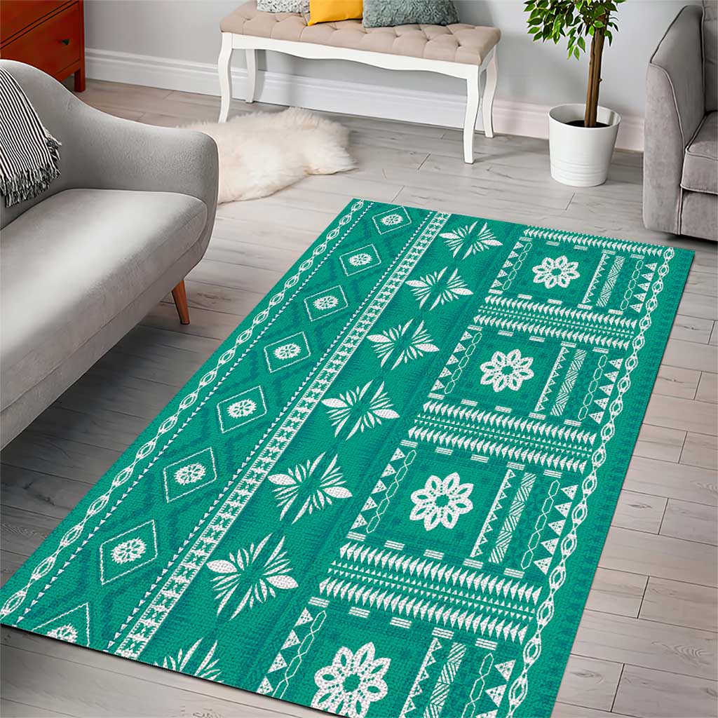 Fiji Masi All Teal Area Rug Tapa Pattern LT01 - Polynesian Pride