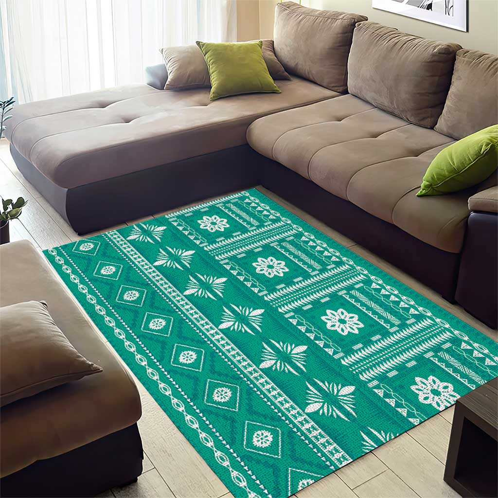 Fiji Masi All Teal Area Rug Tapa Pattern LT01 - Polynesian Pride