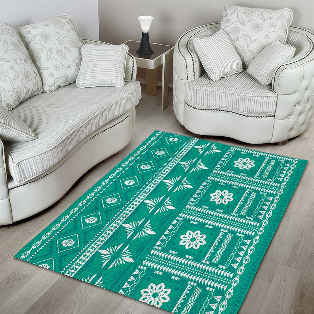 Fiji Masi All Teal Area Rug Tapa Pattern LT01 - Polynesian Pride