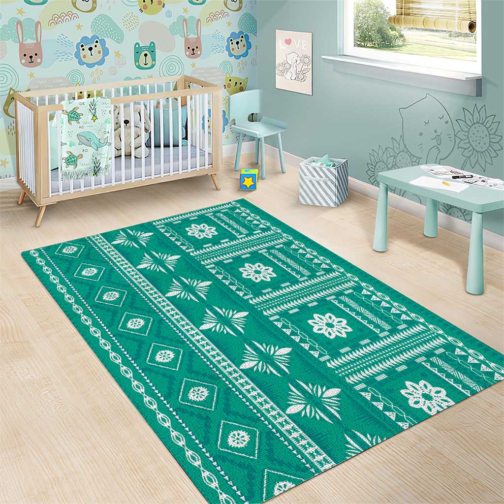 Fiji Masi All Teal Area Rug Tapa Pattern LT01 - Polynesian Pride