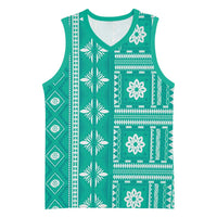 Fiji Masi All Teal Basketball Jersey Tapa Pattern - Polynesian Pride