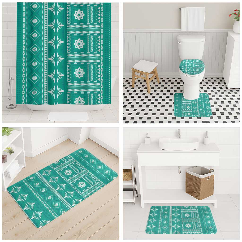 Fiji Masi All Teal Bathroom Set Tapa Pattern - Polynesian Pride