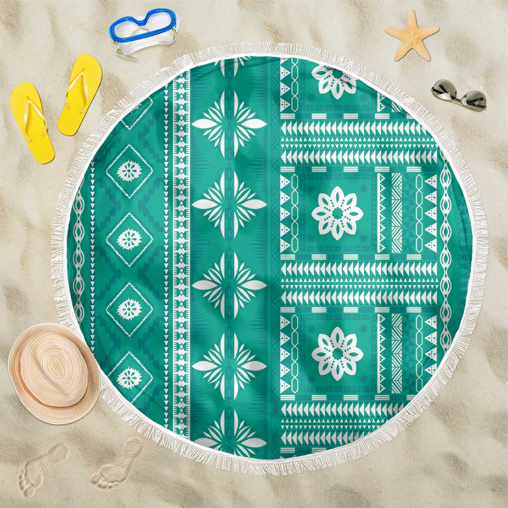 Fiji Masi All Teal Beach Blanket Tapa Pattern LT01 One Size 150cm Teal - Polynesian Pride