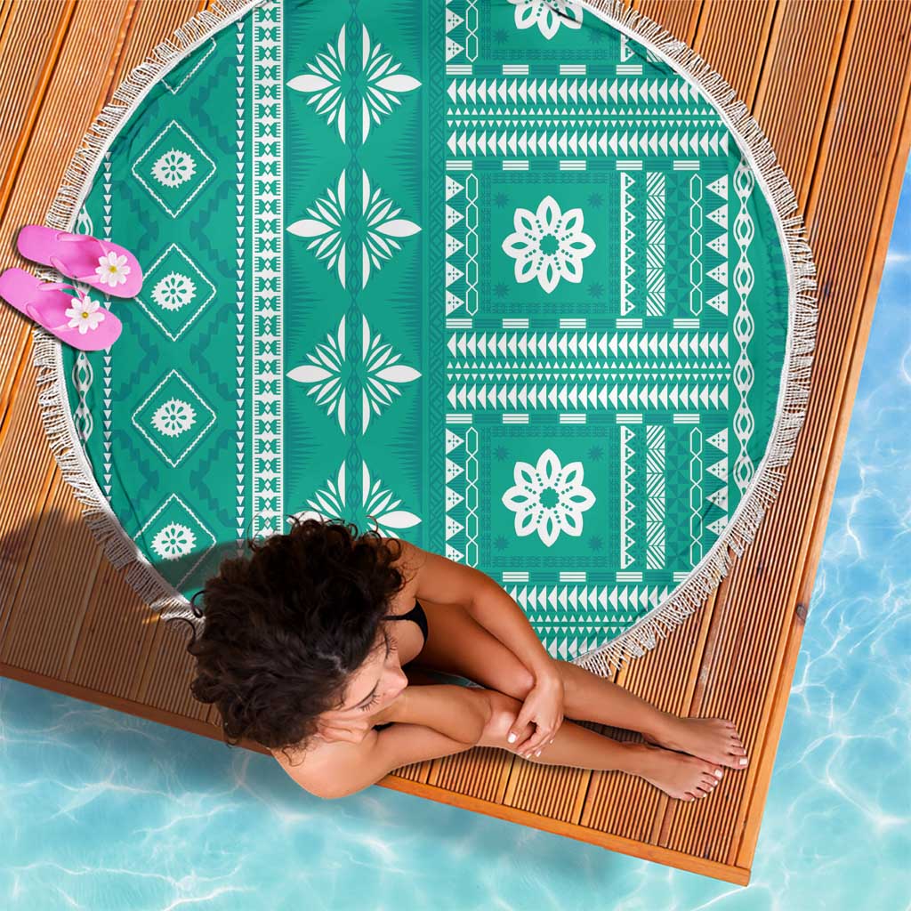 Fiji Masi All Teal Beach Blanket Tapa Pattern LT01 - Polynesian Pride