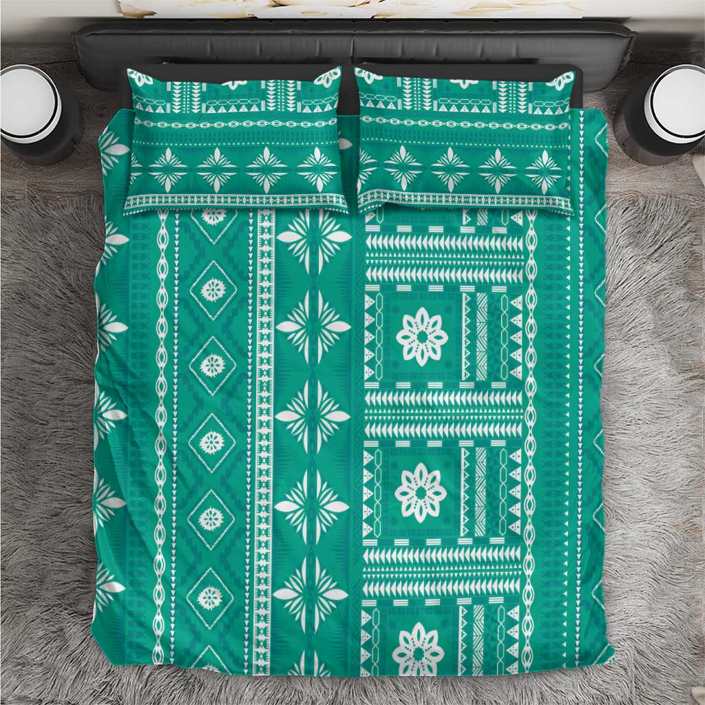 Fiji Masi All Teal Bedding Set Tapa Pattern - Polynesian Pride