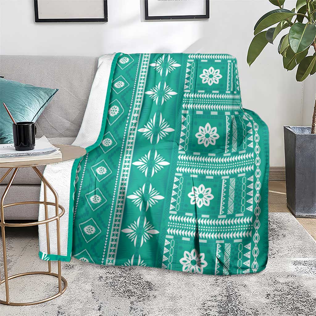 Fiji Masi All Teal Blanket Tapa Pattern - Polynesian Pride