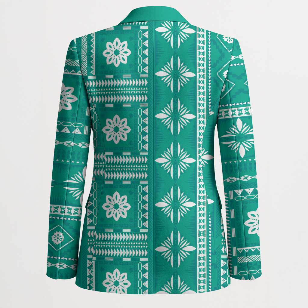 Fiji Masi All Teal Blazer Tapa Pattern LT01 - Polynesian Pride