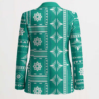 Fiji Masi All Teal Blazer Tapa Pattern LT01 - Polynesian Pride